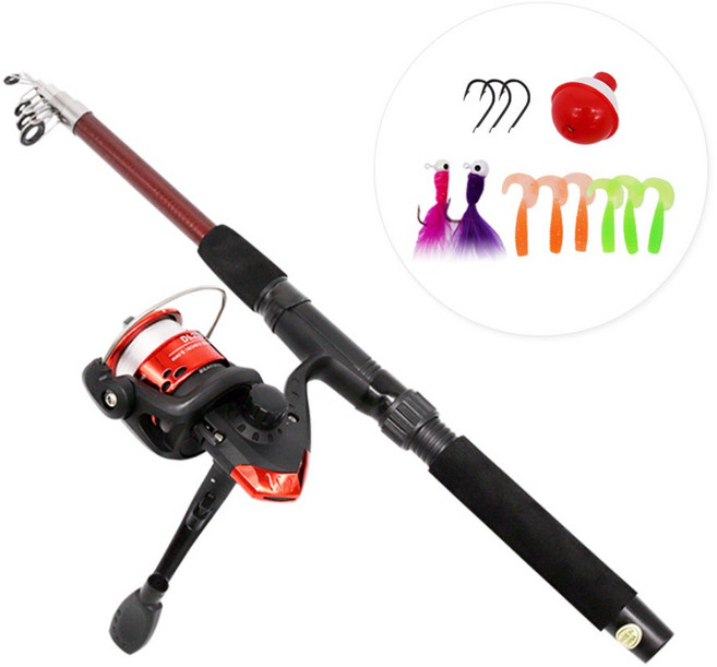 1+1 원투낚시대세트 초보자낚시 온가족낚시 갯바위 방파제 입문자용 MP-1800II, RED
