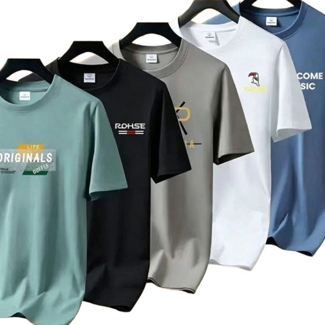 YLEMI 1+1+1+1+1 남성용 빅사이즈 여름용 면 반팔루즈핏 티셔츠 5종세트