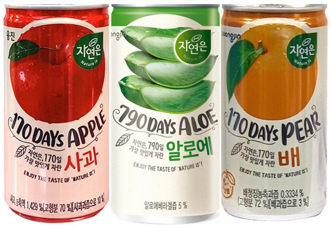 Yotta_미니캔 과일음료 웅진 자연은 사과 배 알로에 180ml, 90개