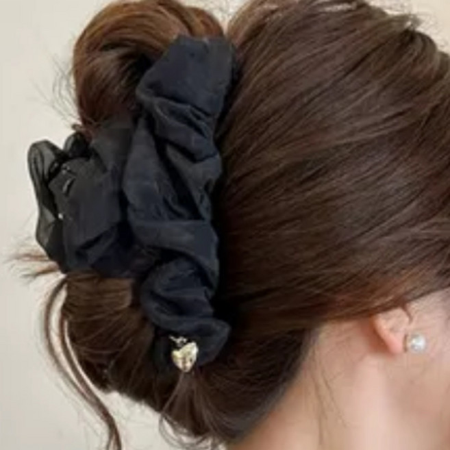 트렌도라 쉬폰 리본 빅사이즈 헤어집게핀2P 반묶은 올림머리
