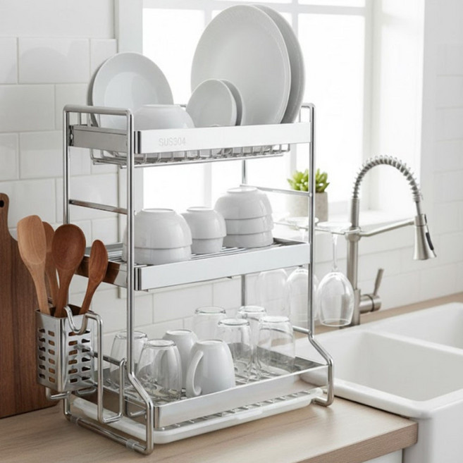 집이야기 다용도 스테인리스 식기건조대 정리대 2단 3단, 1개, 스텐 (걸이포함) 2단