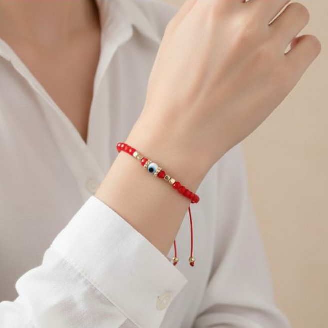 유헤르 재물과 행운을 부르는 나자르 블루아이 붉은 매듭 행운 팔찌
