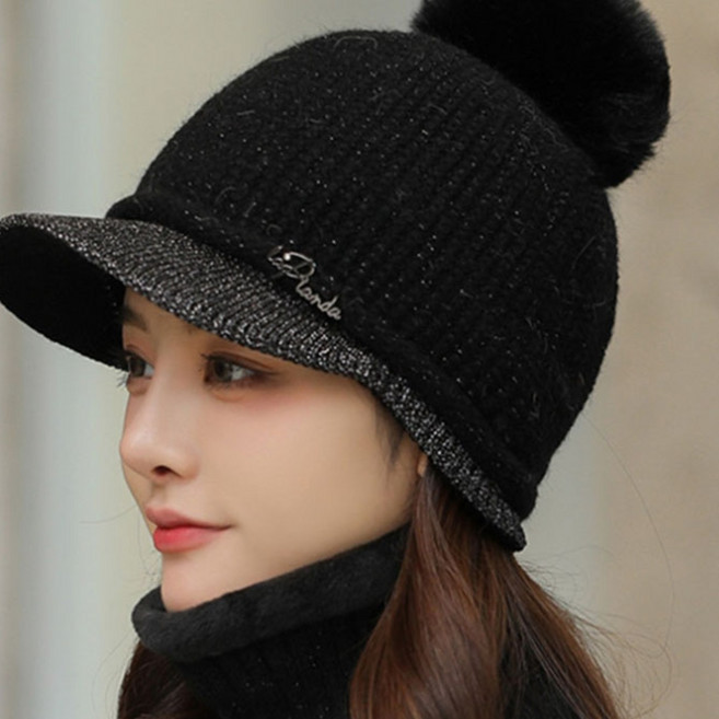 (시즌off 특가할인) 시즈올 여성 방울 니트캡모자 넥워머 세트 겨울 골프 등산 방한 비니 모자