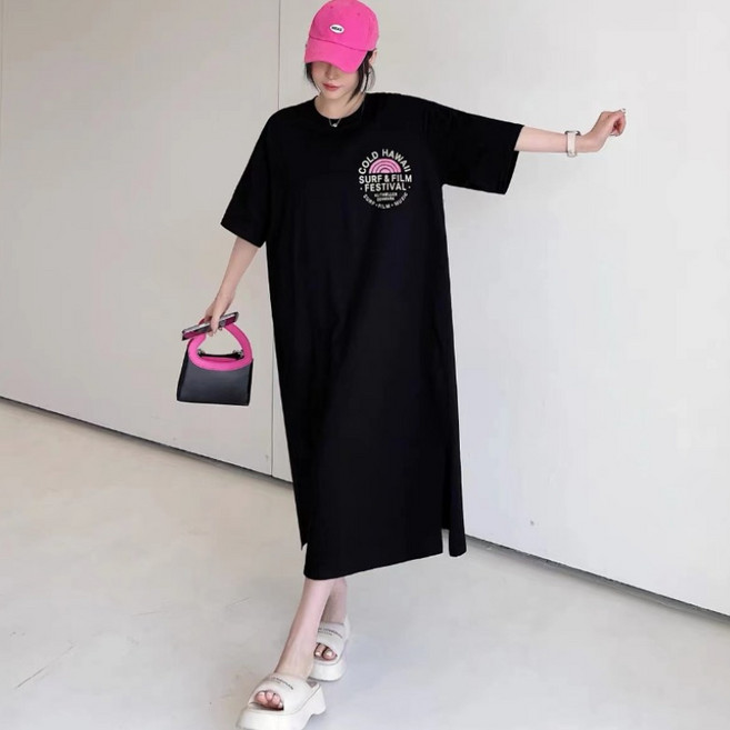 [제이무드] 55~88빅사이즈 콜드 하와이 반팔 롱 원피스 홈웨어 임부복