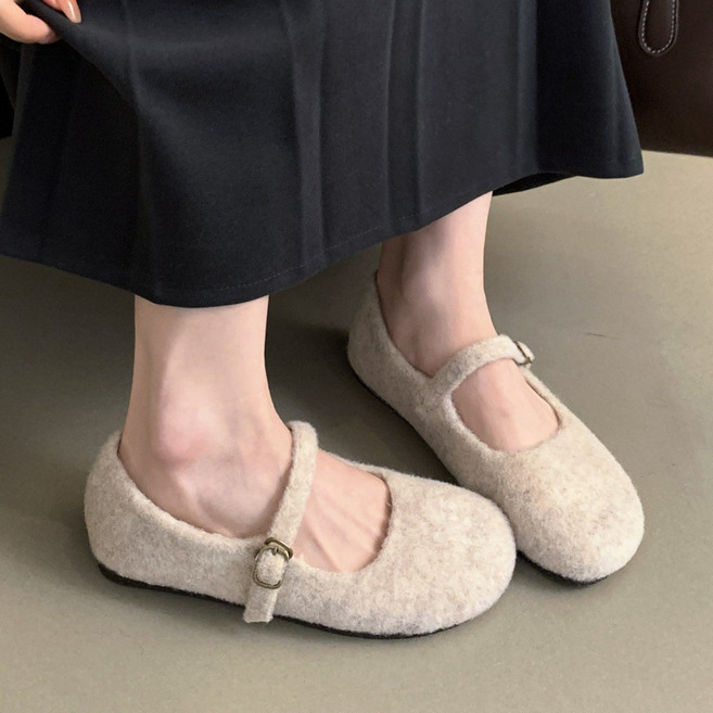 스토리원 메리제인 털 플랫슈즈 여성 단화 SH-WFR-M02