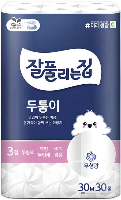 잘풀리는집 두툼이화장지 3겹 30m 비데겸용/신제품, 1개, 30개입