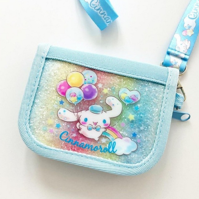 시나모롤 캐릭터 귀여운 반짝이 경량지갑 2단 목걸이지갑 카드지갑