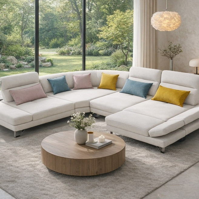 퍼니챗 샤르니 조야원단 3~6인용 코너형 패브릭 스윙소파, 스툴추가 안함, 1인용 추가 안함