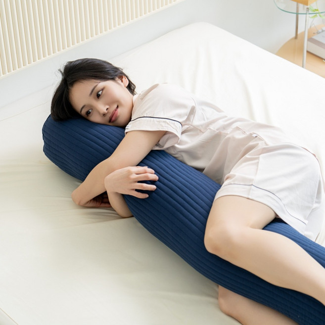 플랫화이트 한층 더 푹신한 부드러운 누빔 바디필로우 롱쿠션 커버 (솜 별도), 누빔형 커버-네이비