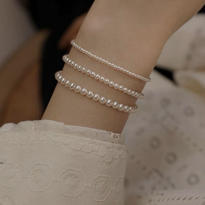 FANSYLI 진주 팔찌 클래식 천연 담수 진주 팔찌 3mm 4mm 5mm 심플 데일리 진주 팔찌 스트레치 진주 구슬 팔찌 W2406J06