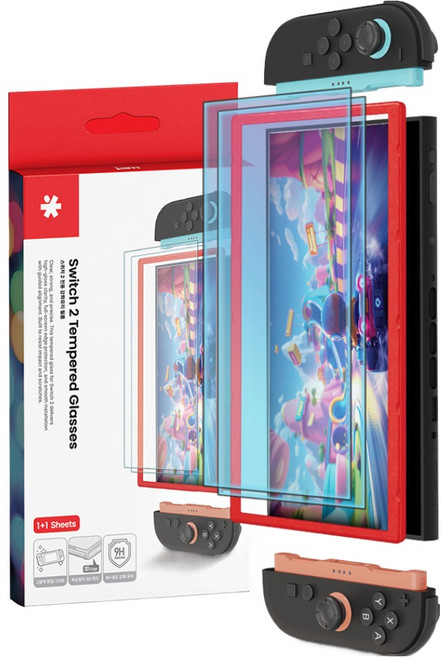 잼몬스터 닌텐도 스위치2 액정보호필름 9H 강화유리 2매입 간편부착틀포함, 1세트, 안티블루라이트, NF202