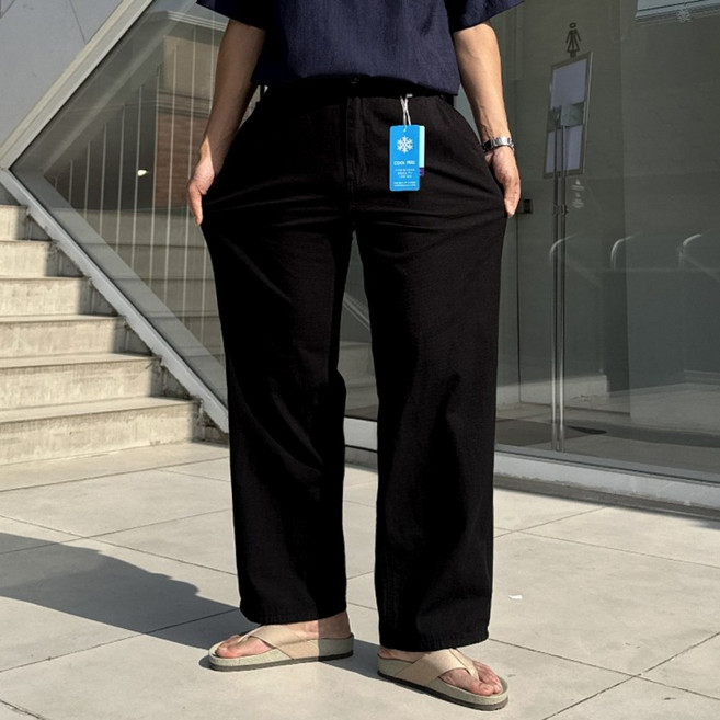 S~3XL 슬랍 린넨 리넨 스판 와이드 쿨링 코튼 면바지 팬츠