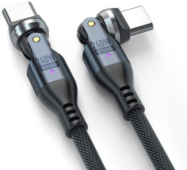 540도 회전 충전하면서 쓰는 C타입 회전 젠더 ㄱ자 단선방지 게임용 닌텐도 스위치 스마트폰 태블릿 꺾임 방지 충전 연장 커넥터, 1개, 메탈블랙, 1.8m