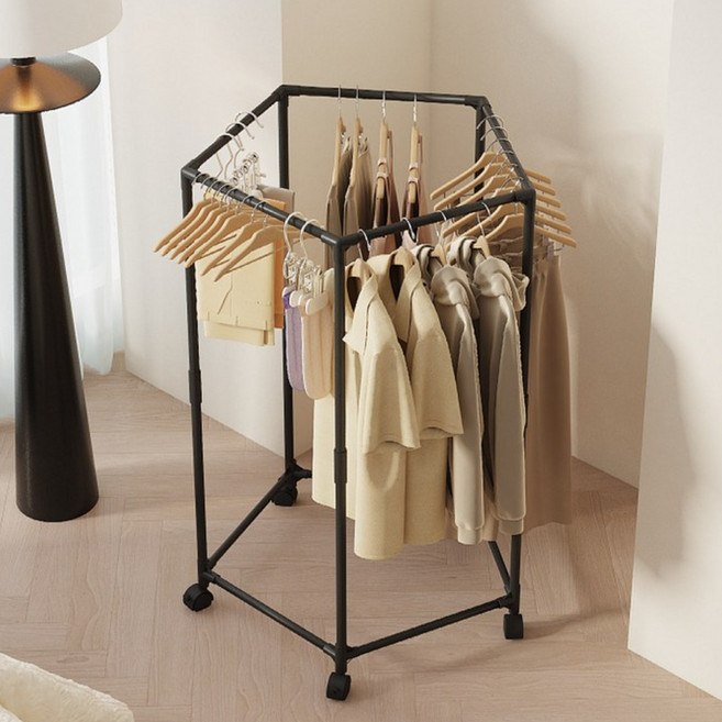 LOVFIR 가정용 이동식 건조대 360도회전 프리미엄 옷걸이, 블랙