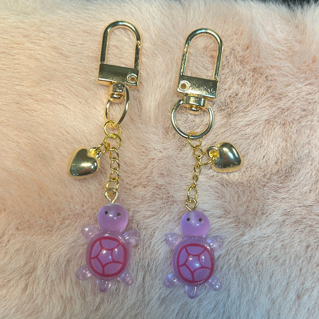 야광 거북이 키링 2개 세트 (동일 색상), 진보라2개, 1세트