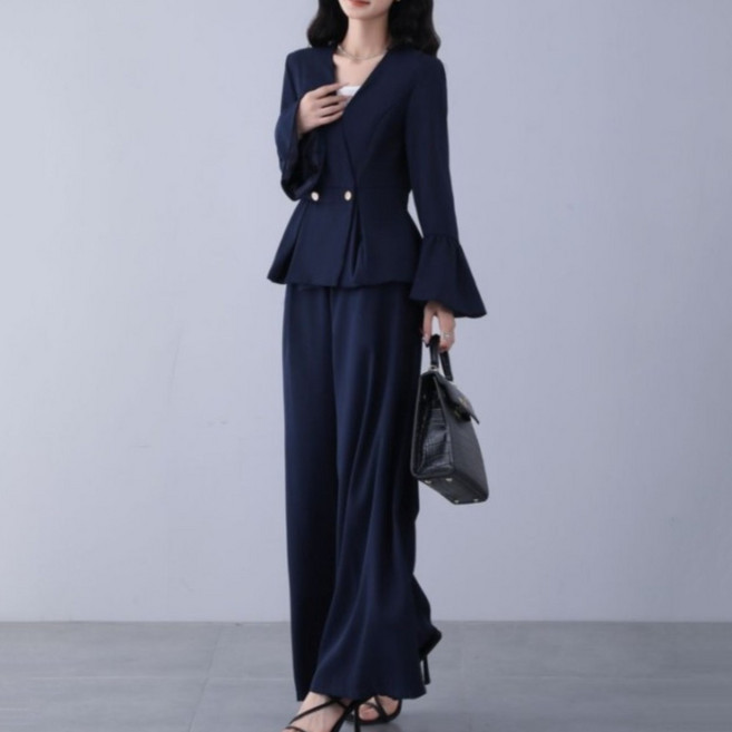 ZAJA 여성 정장 투피스 세트 슬림핏 자켓 와이드 슬랙스 출근룩 데일리 정장