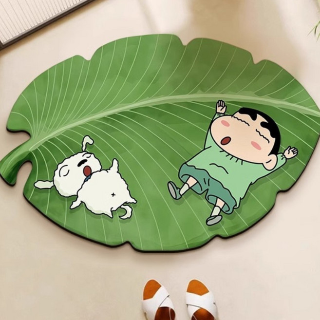 헤라혜란 짱구 발매트 방수 미끄럼방지 주방 욕실 화장실 규조토 매트 60x40cm, 짱구 희둥이 강아지 잎사귀  발매트