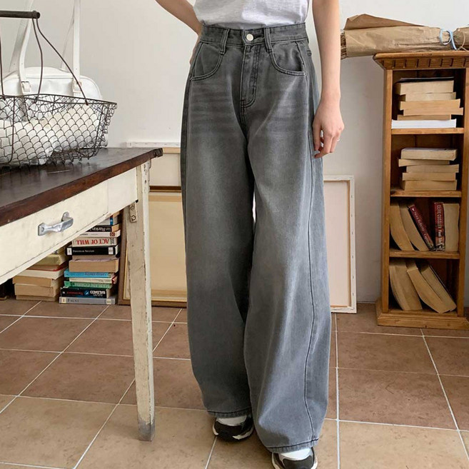 여성 와이드 데님 벌룬핏 절개 청바지 5가지 사이즈 2단선택 기장