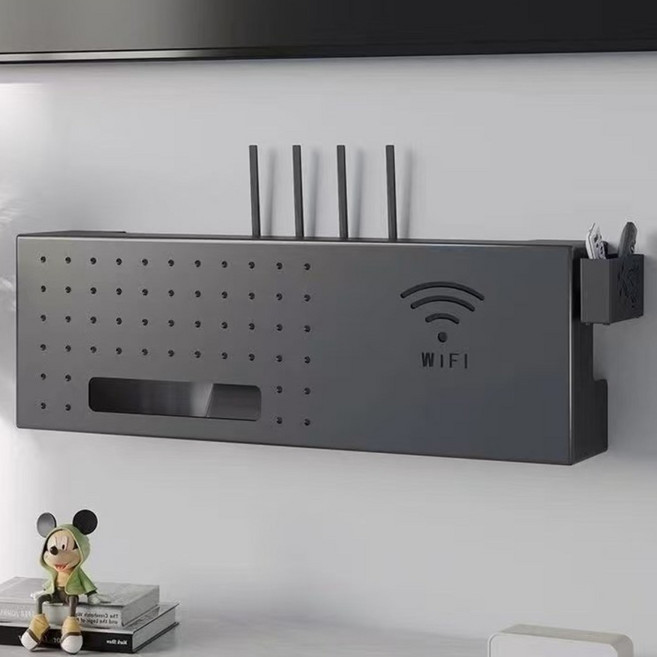 핫몰 셋톱박스 정리함 벽콘세트가리개 공유기 보관함, 블랙, 1