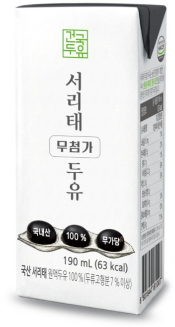 건국유업 무첨가 국내산 서리태 100% 두유 무가당, 64개, 190ml