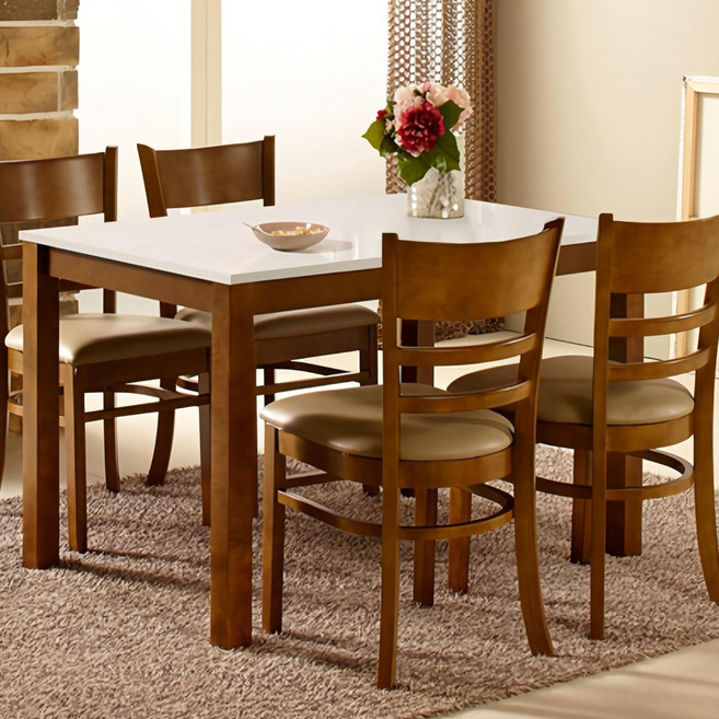 동서가구 모던 하이그로시 4인용 식탁 테이블+의자 4개 세트 카카오 DF632644