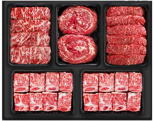 횡성한우 5구 [쿠가] 혼합선물세트2[찜갈비700gX2+안심or채끝500g+특수부위(랜덤)500g+불고기500g]총2.9kg, 1개