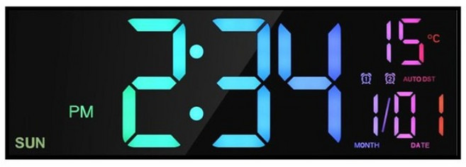 LED 인테리어 무소음 디지털 리모컨형 전자 벽시계, 검정색