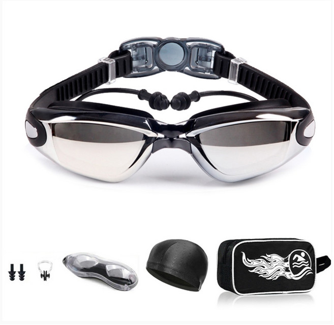 ZOZOFO 전문 성인수영장비 렌즈수경 프로 슈트(수경+수모+코핀+귀마개+수경케이스+수납가방), 블랙, 1세트