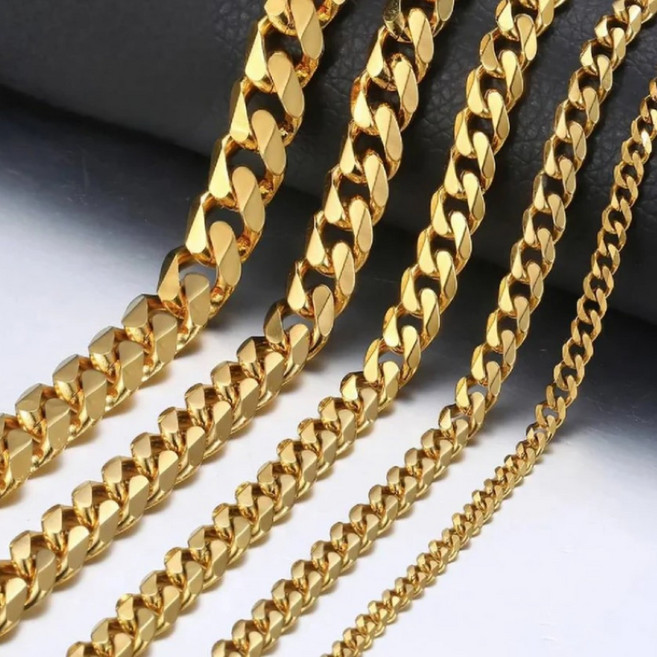 18K 골드 도금 체인 목걸이 써지컬스틸 쿠반체인 남자 목걸이 줄