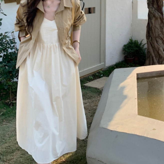 [플레르] 세트상품_여성 베이직 카라 셔츠 자켓 슬립 원피스