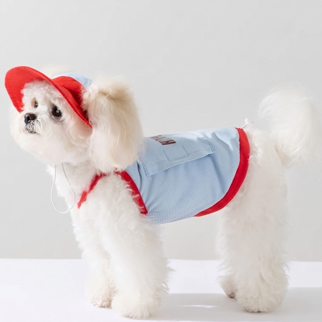 [폭염대비/1+1] 우리 아이 체온 뚝! 강아지 쿨링 조끼 하네스 & 썬캡 세트 (전용 아이스팩 포함), 1개, 하늘색