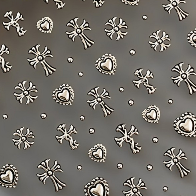 웨젼 빈티지 십자가 3D 펑크 네일 엠보 데코 스티커 세트, 2개, 실버