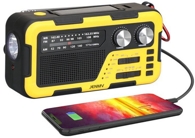 JENMV 휴대용라디오 비상라디오 수동충전 라디오 태양열 자가발전 라디오 FM AM 효도라디오 대용량 LED라이트 TF카드지원 다기능 스피커 MP3 자체안테나 재난방지 라디오, 노란색