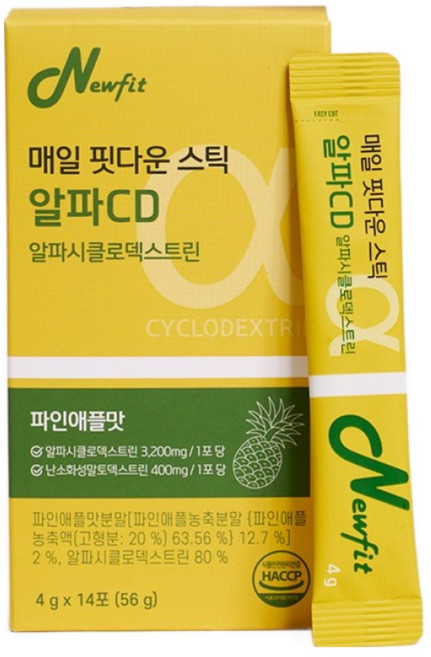 뉴핏 식약청인증 순도100% 미국산 알파cd 알파시클로덱스트린 파인애플 맛, 4개, 14회분