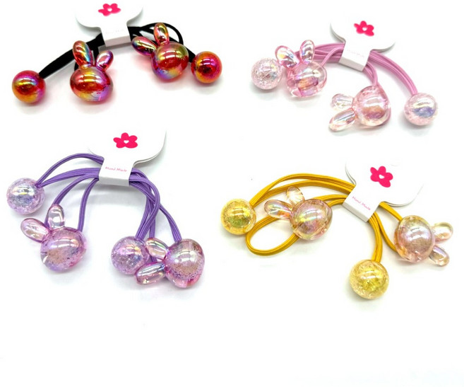 애셋맘 토끼모양 쨍쨍한 머리 끈 방울 4종세트 (8P)