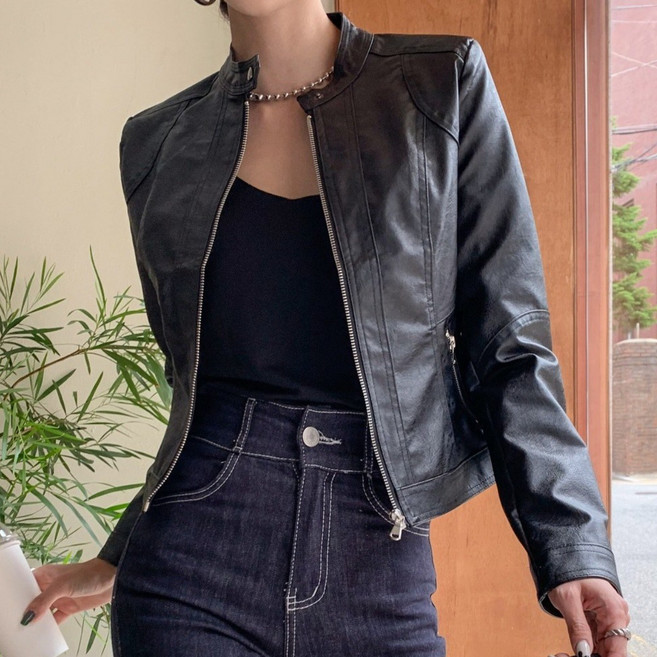 슬림 숏 가죽 자켓 간지라이더자켓 레더자켓 노카라자켓