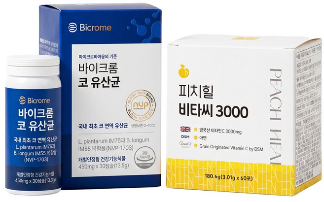 [실온 리뉴얼] 바이크롬 코 유산균 + 피치약사 고함량 비타민C 3000 세트, 2개, 30정