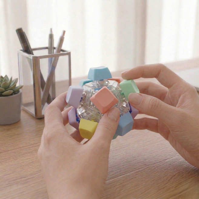 미미무 LED 키보드 키캡 키링 스트레스 해소 피젯토이, 1개, 파스텔 LED 12구