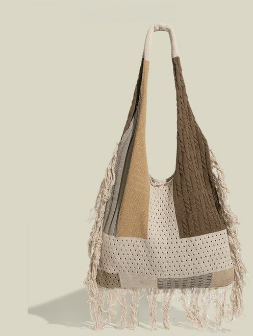 SELEAD 가벼운 미니 니트 토트 에코백 니트 에코백 데일리 꽈배기 뜨개 보부상 가벼운 사계절 가방