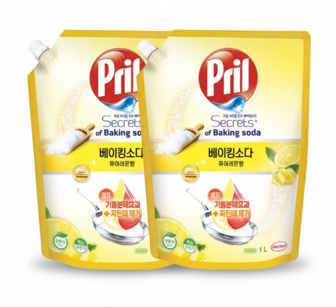 리큐 프릴 시크릿 오브 베이킹소다 퓨어레몬향 리필, 1L, 2개
