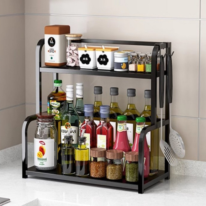 비쥬갤러리 주방 양념선반 정리대 2단양념통수납선반, 블랙