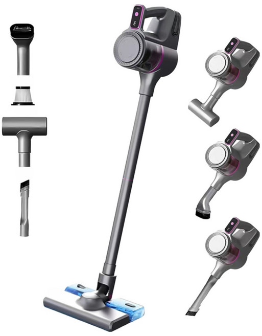 Voltmate 무선 핸드형 4in1 다용도 진드기제거/청소/가정용/차량용 강력 걸레포함 청소기, 그레이퍼플