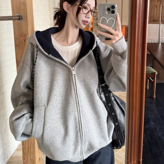 COSYEVNO 여성 봄가을 후드 집업 오버핏 스웻셔츠 자켓 BCXwywt-8