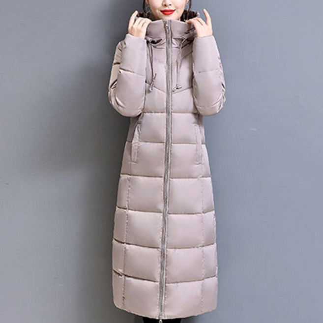 크레스티 여성 빅사이즈 보온 롱 패딩 겨울 캐주얼 슬림핏 지퍼 코트
