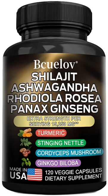 실라짓 레진 히말라야 - 15250 mg - 아슈와간다 인삼 동충하초 은행나무 강황 - 뇌 면역 관절 에너지 노화 방지에 도움, 3개, 120정 - 쿠팡