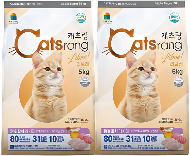 캐츠랑 전연령 인도어 겸용 고양이 건식사료, 5kg, 2개