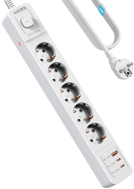 PD20W 멀티탭 통합 절전 과부하차단 5구 멀티콘센트, 1개, 하양, 200cm