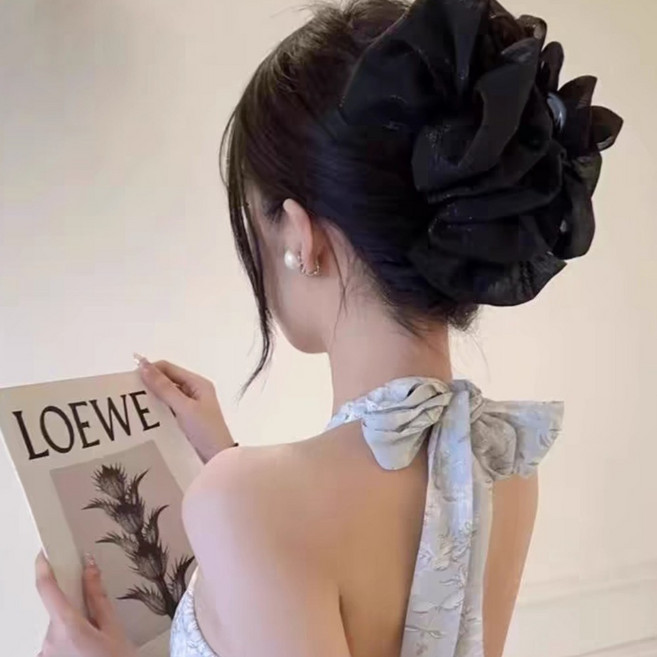 [9900원] 쉬폰 여리 레이스 리본 머리핀 집게핀 블랙