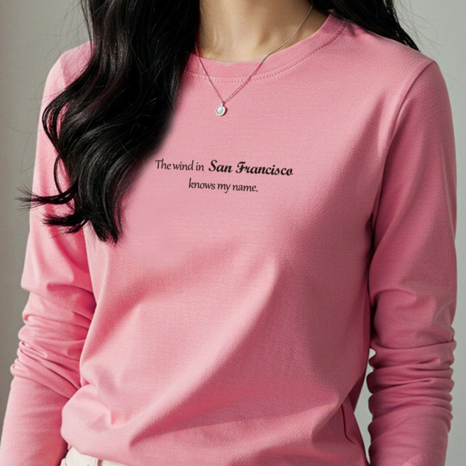 그리내 여성 라운드넥 봄 가을 예쁜 심플 프린팅 얇은 긴팔티 커플티 캐릭터 이너 홈웨어 레터링 면 티셔츠