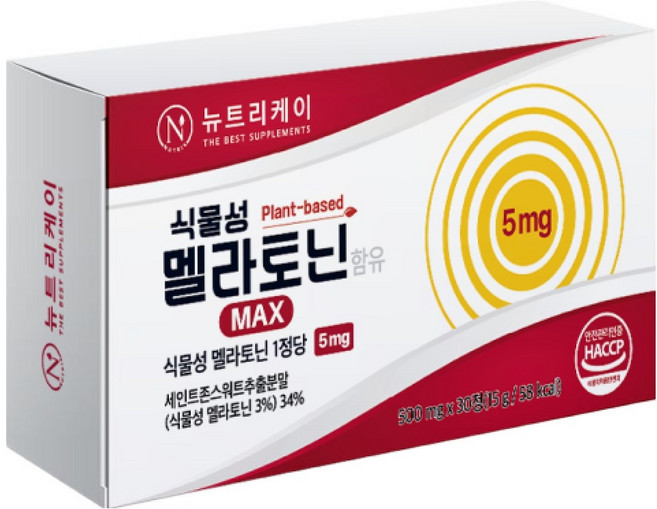 뉴트리케이 고함량 식물성 멜라토닌 5mg 식약청 인증 HACCP, 4개, 30정